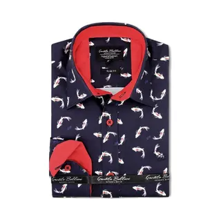 Gentile Bellini Heren Overhemd - Slim Fit - Japanse Kempvis Satijn - Blauw - Maat L