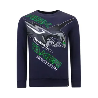 Tony Backer Heren Sweater Met Print - Eagle Head - 3645 - Blauw