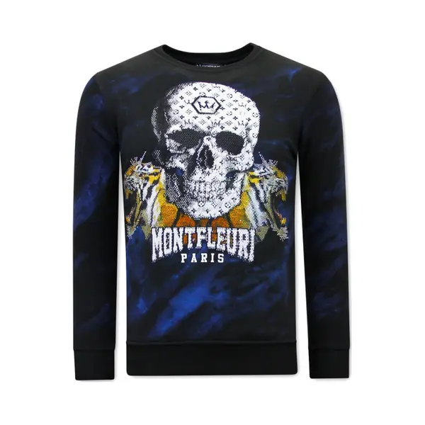 Tony Backer Heren Sweater Met Print - Skull Tiger - 3680 - Zwart thumbnail