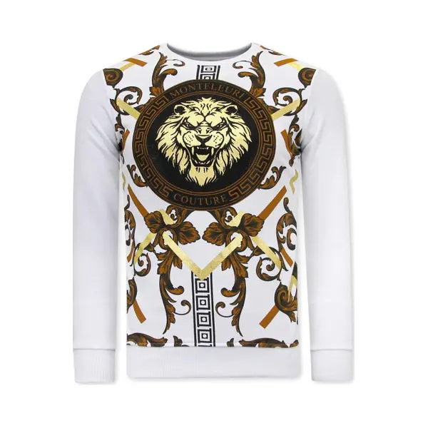 Tony Backer Heren Sweater Met Print - Gouden Leeuw - 3728 - Wit thumbnail