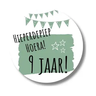 Traktatiestickers 9 Jaar Verjaardag | Groene Stickers Uitdelen Trakteren | 20 Stuks
