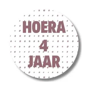 20 X Roze Traktatiestickers Hoera 4 Jaar - Stickervel - Cadeaustickers - Wensetiket - Rond 4 Cm - Sluitsticker - 20 Stuks - Sticker 4e Verjaardag
