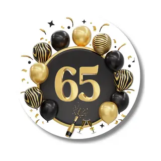 65 Jaar Stickers - Stickervel 20 Sluitstickers - Zwart Goud - Verjaardag Jubileum Pensioen - 4 Cm