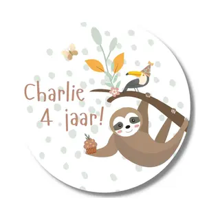 Traktatie Stickers Naam Leeftijd 20 X - Gepersonaliseerd Trakteren - Luiaard - Verjaardag