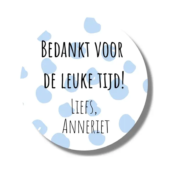 20 X Blauwe Naamstickers | Bedankt Leuke Tijd | Sluitstickers | Traktatie | Afscheid School Gepersonaliseerde Etiketten thumbnail