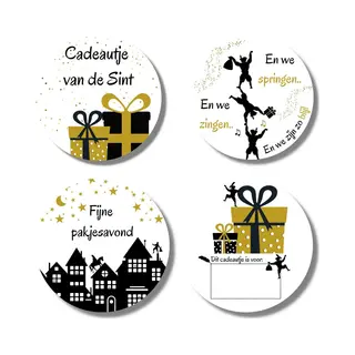 Sinterklaas Cadeaustickers Stickervel - Zwart Goud Wit - 20 Stuks - Naam Op Cadeautjes Schrijven - 4 Cm