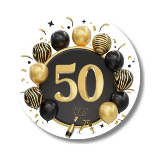 50 Jaar Sluitstickers Feest - Abraham Sarah - Verjaardag Enveloppe Uitnodiging - Zwart Goud - 4 Cm - 20 Stuks