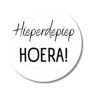 20 X Traktatiestickers Cadeaustickers | Hieperdepiep Hoera | Stickervel | Verjaardag Zwart Wit | 40 Mm | Sluitstickers