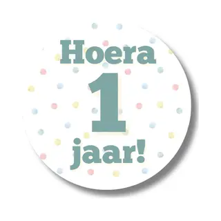 20 X Stickers Hoera 1 Jaar | Cadeaustickers Traktatiestickers | 1e Verjaardag Uitdelen Feest | 4 Cm