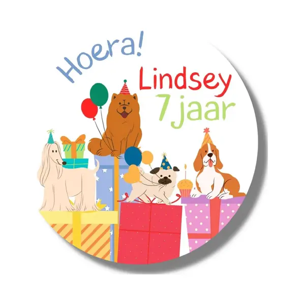 20 X Gepersonaliseerde Honden Stickers Naam Leeftijd Kinderen Verjaardag - Feest Traktaties Uitdelen - 4 Cm thumbnail