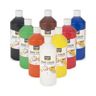 Creall Plakkaatverf - Set Met 8 Verschillende Kleuren Schoolverf - Waterbasis - Acryl - 8x 500ML Flessen - Gemaakt In Nl - Glutenvrij - Professionele