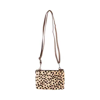 Arrigo Dames Crossbody Tasje Bruin Leer Met Cheeta Print – Leren Telefoontasje – Kleine Crossbody Tasje – Maat S