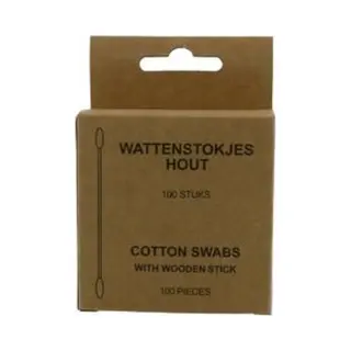 Merkloos Wattenstaafjes Hout In Een Doosje 100 Stuks