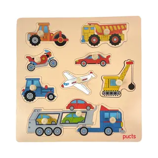 Pucts Houten Kinderpuzzel Voertuigen - Auto - Motor - Vliegtuig - Vrachtwagen