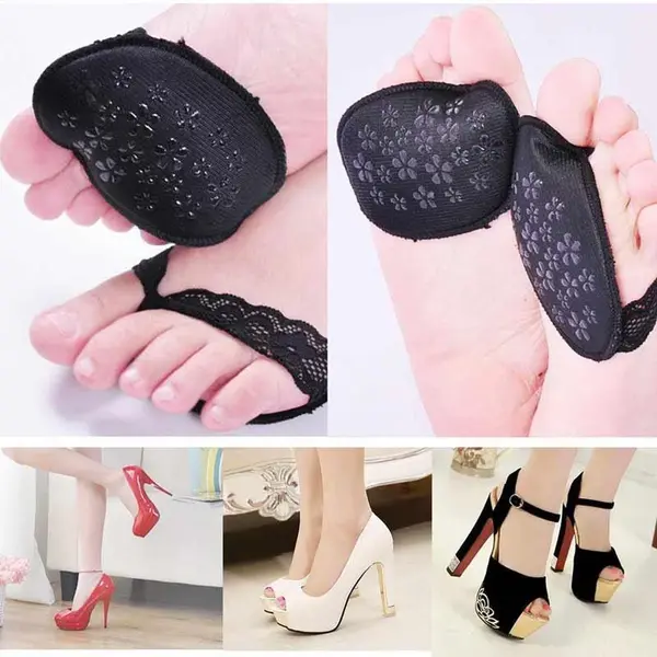 Angel Voorvoet Inlegzolen - Druk Bescherming - Anti Slip Voeten Pads - Zwart Met Kant thumbnail