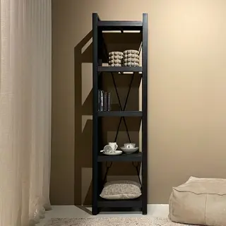 Livingfurn - Boekenkasten Norris - 200x55x40 Cm - Mangohout / Gecoat Staal