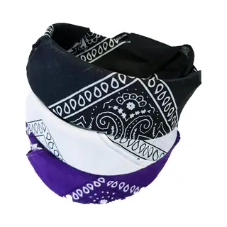3Pack Vintage Bandana – Boeren Zakdoek Hoofdband Classic Paisley Accessoires Sport - Zwart Wit Paars