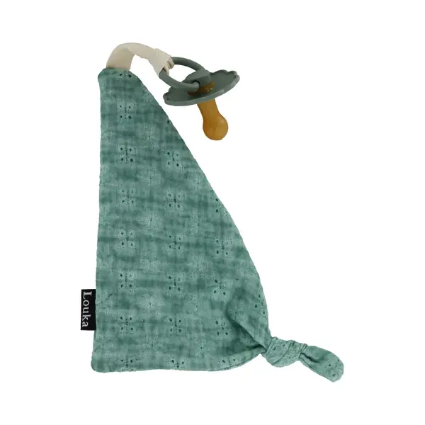 Louka Speendoekje Driehoek Broderie Groen - Hydrofiel Katoen - Speenknuffel - Excl. Bibs Speen thumbnail