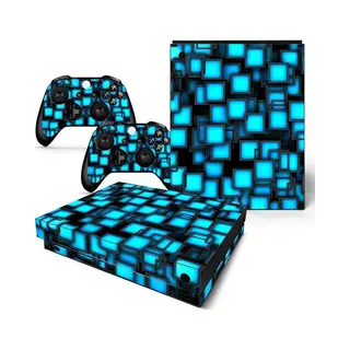 Xbox One X Sticker | Xbox One X Console Skin | Blue Boxes | Xbox One X Blauwe Vierkantjes Skin Sticker | Console Skin + 2 Controller Skins