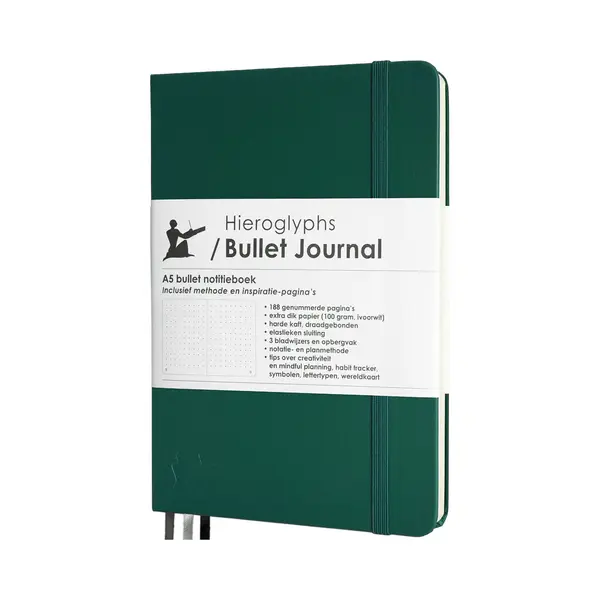 Hieroglyphs Bullet Journal - A5 Notitieboek - Hardcover Notebook Dotted - Handleiding En Inspiratie - Nederlands - Groen - Forest Green thumbnail