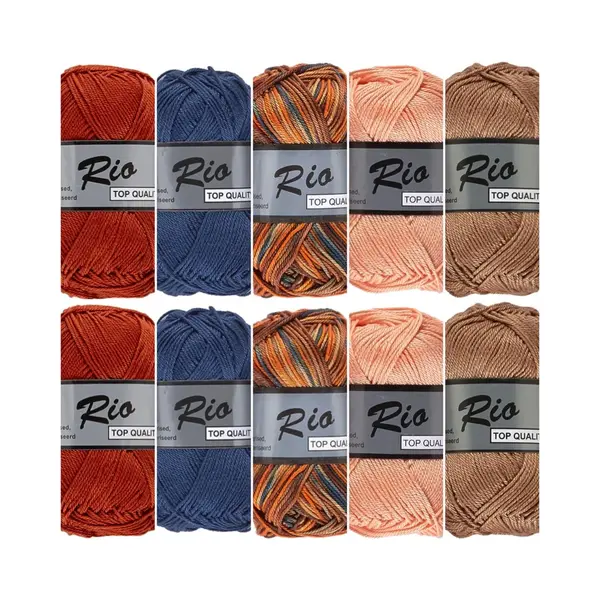 Lammy Yarns Rio Haakkatoen Garen Pakket - Bruin Blauw Multi En Uni Kleuren - 10 Bollen thumbnail