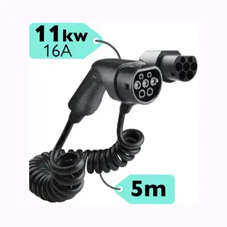 Ldy Loady Typ 2 Ladekabel Spiral - Ladekabel 11 Kw Typ 2-5m Kabel | Extra Langes 5 Meter Kabel Für Auto Ev/Phev - 11kw Ladegerät Typ 2 - Spiral
