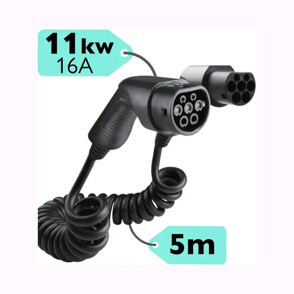 Ldy Loady Typ 2 Ladekabel Spiral - Ladekabel 11 Kw Typ 2-5m Kabel | Extra Langes 5 Meter Kabel Für Auto Ev/Phev - 11kw Ladegerät Typ 2 - Spiral thumbnail
