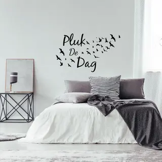 Muursticker Plug De Dag Met Vogels - Zwart - 80 X 48 Cm - Slaapkamer Woonkamer Nederlandse Teksten
