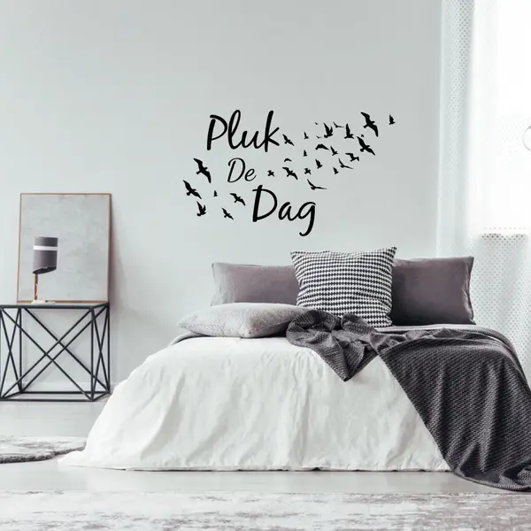 Muursticker Plug De Dag Met Vogels - Zwart - 80 X 48 Cm - Slaapkamer Woonkamer Nederlandse Teksten thumbnail