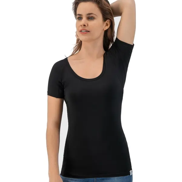 Fibershirts® Anti Schweiß Shirt - T-Shirt Gegen Schweißflecken - Anti Schweiß Unterhemd - Mit ArmPads Pro & Silberbehandlung - Damen - Rundhals thumbnail