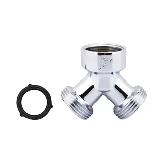 Fyveli Y Stuk Kraan Splitter - Aanvoer Y Stuk - Waterverdeler Voor Wasmachine En Vaatwasser - 3/4" - Verchroomd Messing - Lange Uitloop