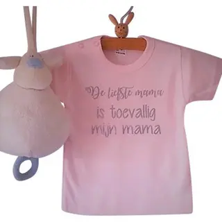 Shirtje Baby Roze Meisje Tekst Mama Eerste Moederdag De Liefste Mama Is Toevallig Mijn Mama|korte Mouw | Lichtroze | Maat 62