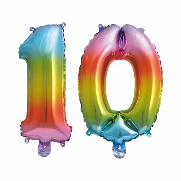 Globos Europe Folieballon Nr. 10 Regenboog 41cm thumbnail