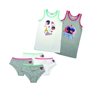 Miraculous Ladybug Ondergoed Set - 2 Hemdjes + 4 Onderbroekjes - Wit/grijs/neon - Maat 134/140