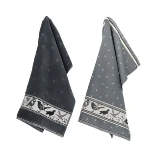 Luxe Keukendoek En Theedoek Vogel Zwart - Bunzlau Castle - 100% Biologisch Gots Katoen - Keukentextiel Set