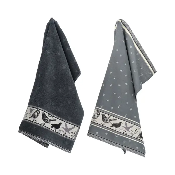 Luxe Keukendoek En Theedoek Vogel Zwart - Bunzlau Castle - 100% Biologisch Gots Katoen - Keukentextiel Set thumbnail