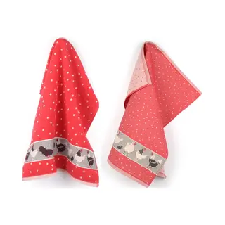 Luxe Keukendoek En Theedoek Kip Rood - Bunzlau Castle - 100% Biologisch Gots Katoen - Keukentextiel Set