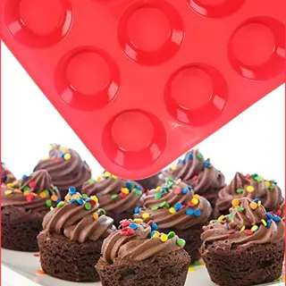 24 Stuks Siliconen Mini Muffin Bakvorm ⌀ 5 Cm- Cupcakes - 24 Stuks - Blauw - Cupcake Vormpjes - Rood