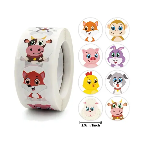 Sluitstickers 500 Stuks - Stickerrol - Dieren Mix - Beloningsstickers - Stickers Voor Kinderen - Boerderij En Dierentuin Dieren - Kado - Inpakken thumbnail