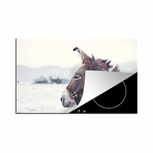 KitchenYeah® Inductie Beschermer 81.2x52 Cm - Ezel In De Sneeuw - Kookplaataccessoires - Afdekplaat Voor Kookplaat - Inductiebeschermer - Inductiemat thumbnail