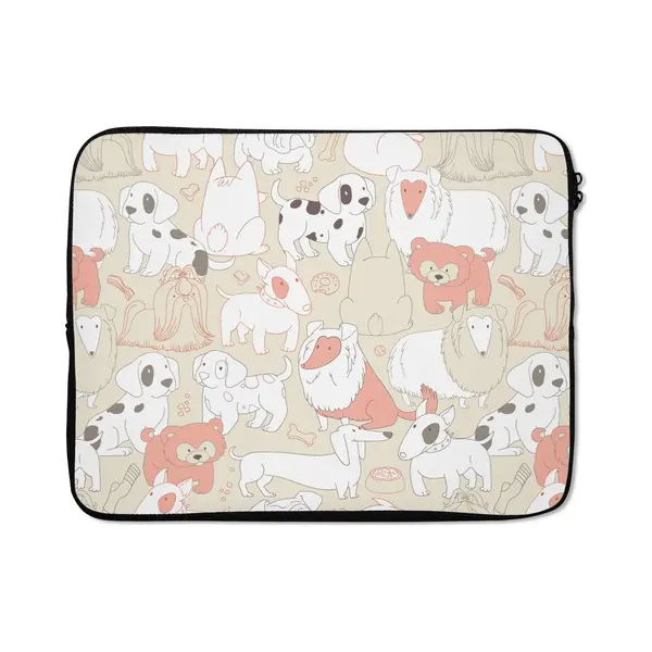 Laptophoes 15.6 Inch - Patronen - Hond - Hondenvoer - Jongens - Meisjes - Kinderen - Kind - Laptop Sleeve - Binnenmaat 37x26 Cm - Zwarte Achterkant thumbnail
