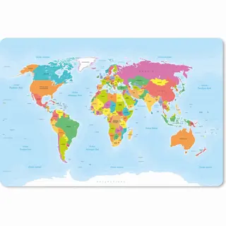 Muismat Xxl - Bureau Onderlegger - Bureau Mat - Franse Wereldkaart - Kleuren - Simpel - 90x60 Cm