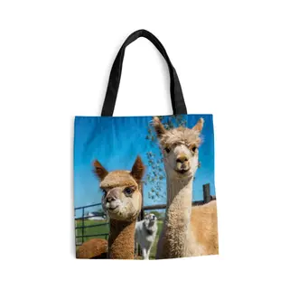 MuchoWow® Schoudertas - Strandtas - Big Shopper - Boodschappentas - Alpaca - Planten - Lucht - 40x40 Cm - Katoenen Tas