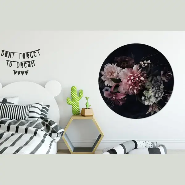 StickerSnake WallCircle - Behangcirkel Bloemen - Roze - Pastel - Vintage - Muurstickers Slaapkamer - Wandsticker - Ronde Wanddecoratie - Cirkel Behang - Sticker thumbnail