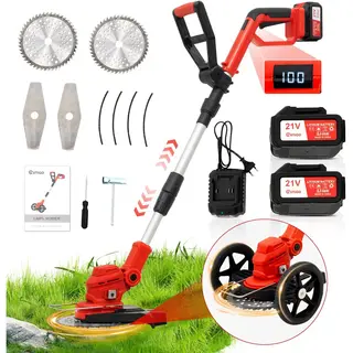 Outigo Batterij Gras Trimmer Met Batterij, Gras Randtrimmer Met 2-batterijen 4000mAh 21V, Verstelbare Telescopische Geleidingsbalk