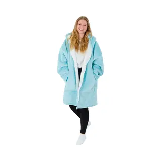 Build Your Brand Vestie Hoodie Deken Met Rits - Hoodie Blanket With Zipper - Oversized Draagbare Deken - Sherpa Fleece - Blue - Blauw