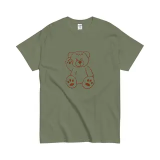 Gildan Grappig Tshirt Met Zwaaiende Beer Lijntekening - Dames En Heren T Shirt - Khaki Groen - 3XL