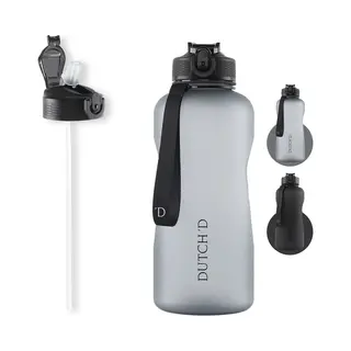 Dutch'D ® - 2 Liter Drinkfles - Drinkfles Met Rietje - Waterfles - Grijs - Drinkfles Volwassenen - Lek Vrij - Cadeau Voor Haar/hem - Verschillende
