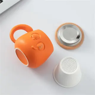 Oranje Theekop Met Theezeef En Deksel - 400ml - Kantoorbeker Met Schattig Kattendesign - Keramische Theebeker Met Deksel En Filter, 12.9 X 9.5 Cm -