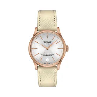 Tissot T-Classic Chemin Des Tourelles Powermatic 80 T1392073603100 Horloge - Leer - Crème - Ø 34 Mm